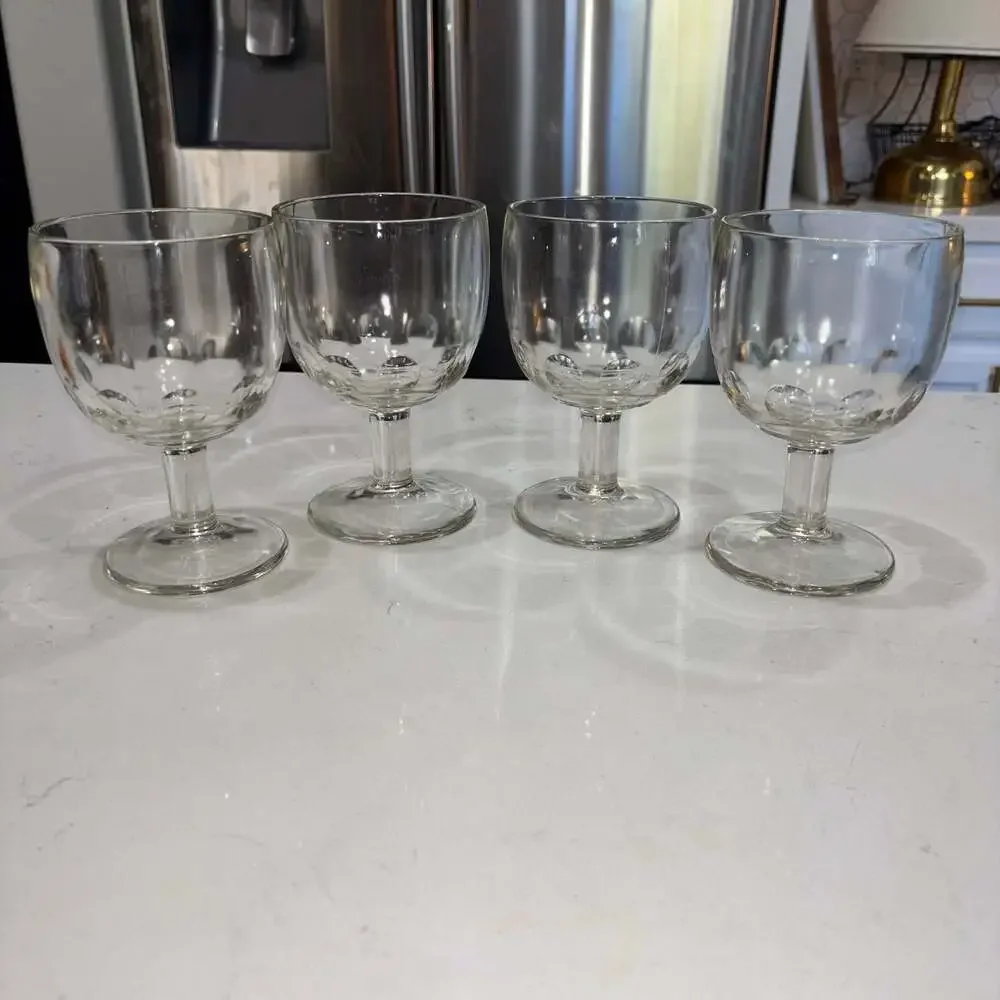 Vintage Clear Glass Thumbprint Stemmed Beer Goblets (4)